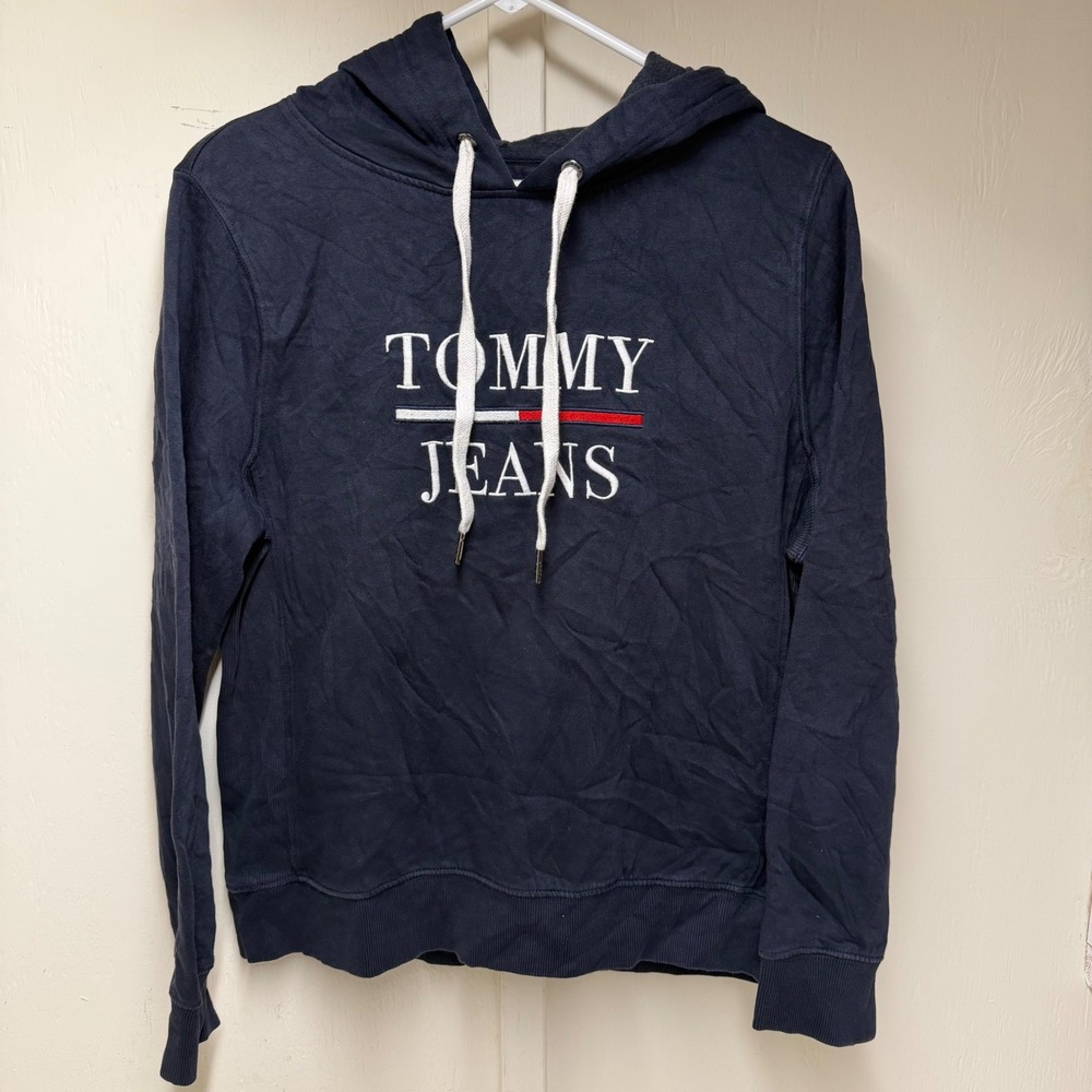 Tommy Jeans Womens Navy Blue Embroidered Logo Fleece Hoodie Sweatshirt Size M